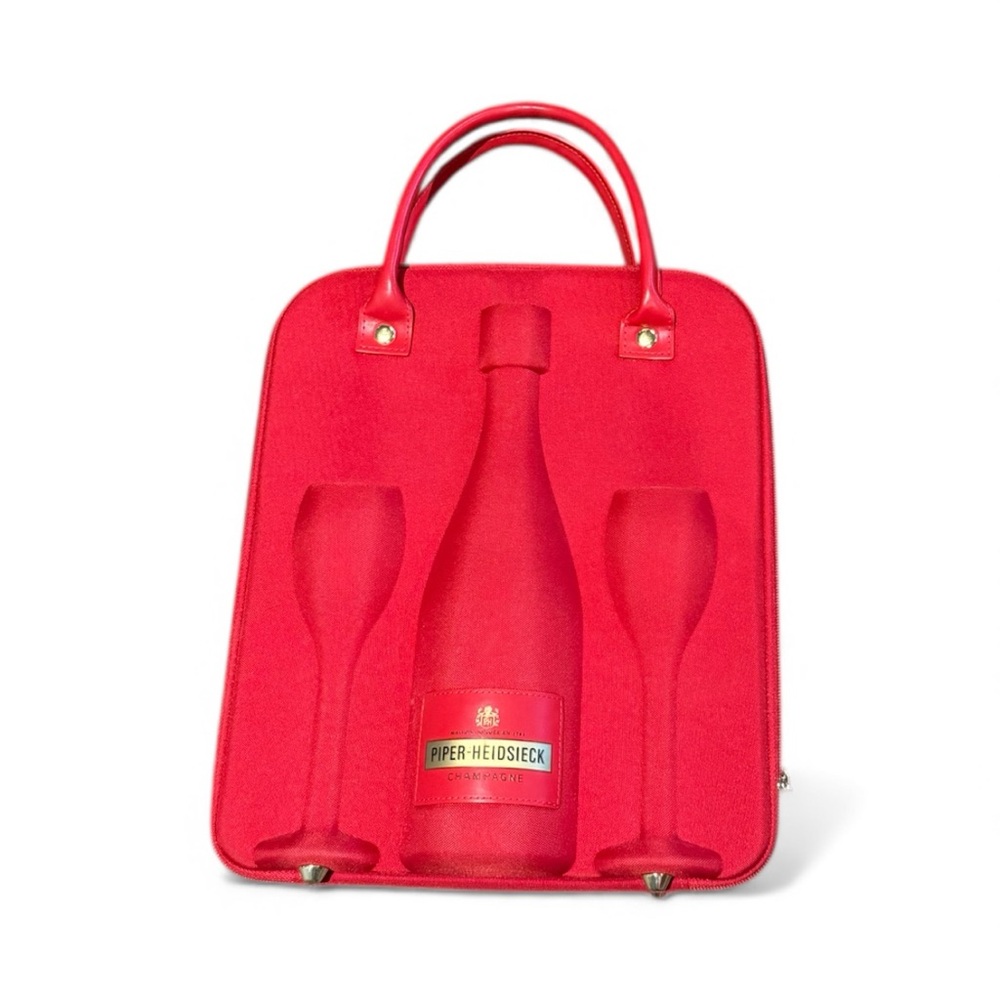 ☮️Luxury Piper-Heidsieck Champagne Travel Case Set Red Bottle & Flute Gift Tote